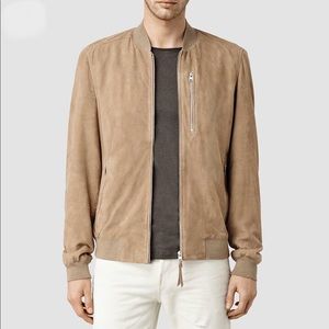 All Saints tan suede leather bomber jacket